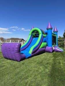 Inflatable bounce house and slide